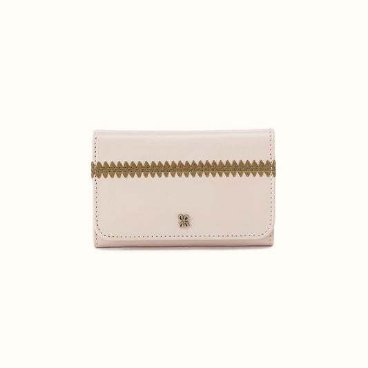 Jill Trifold Wallet In Polished Leather - Pale Flax