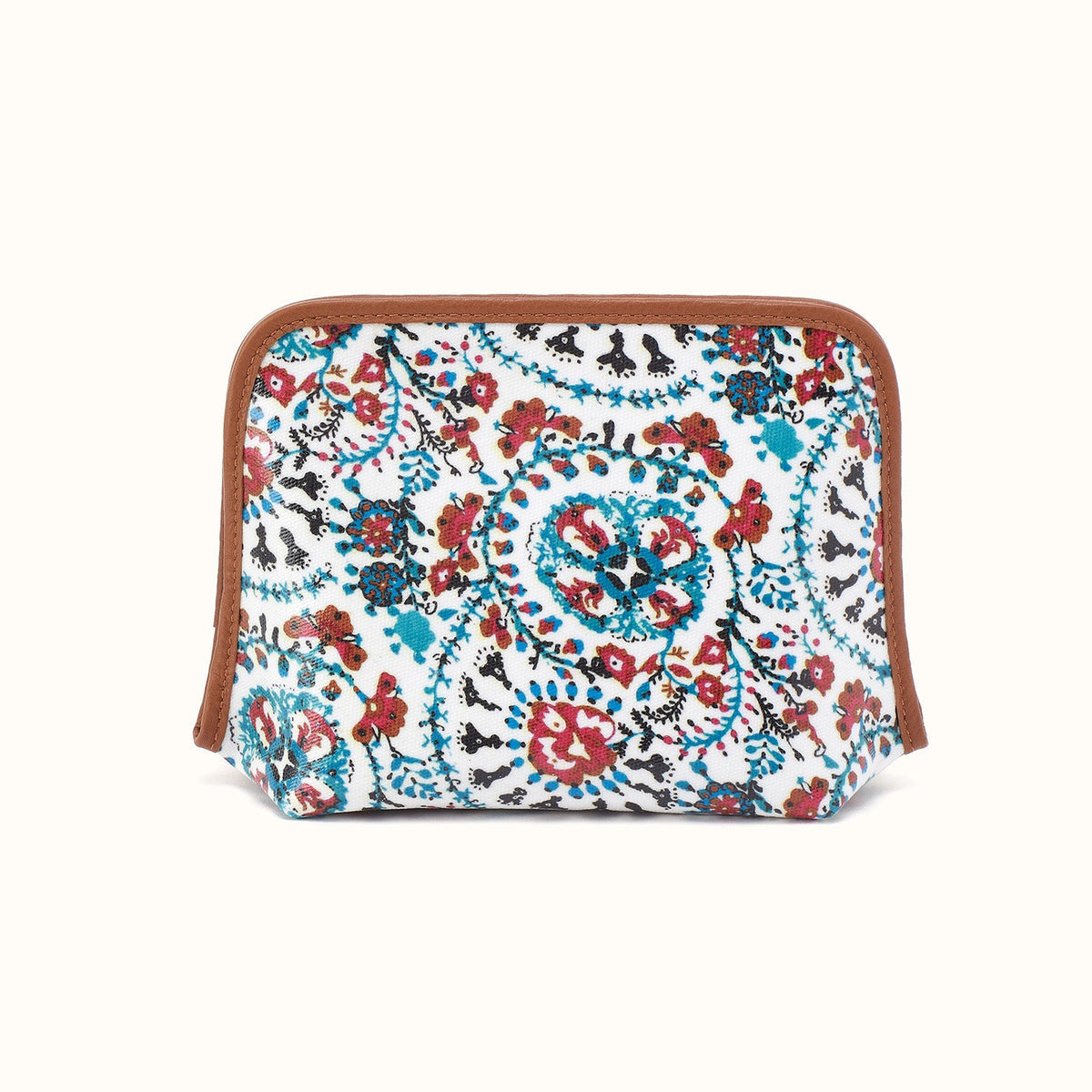 Beauty Cosmetic Pouch in Printed Leather - Batik Blooms