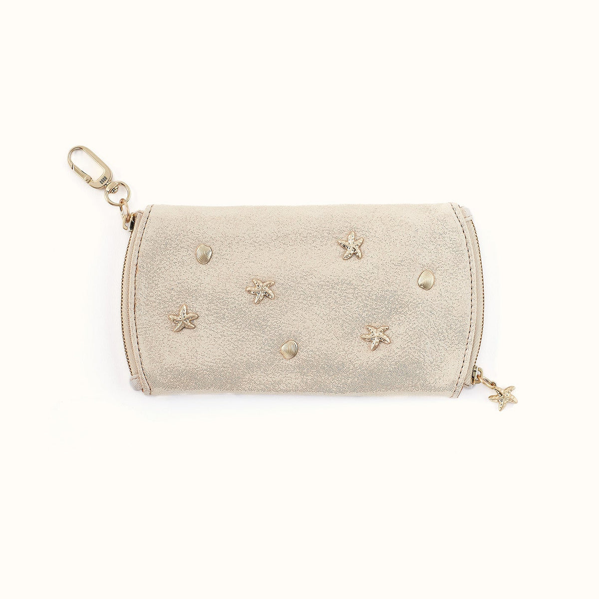Spark Double Eyeglass Case in Metallic Leather - Sand Shimmer