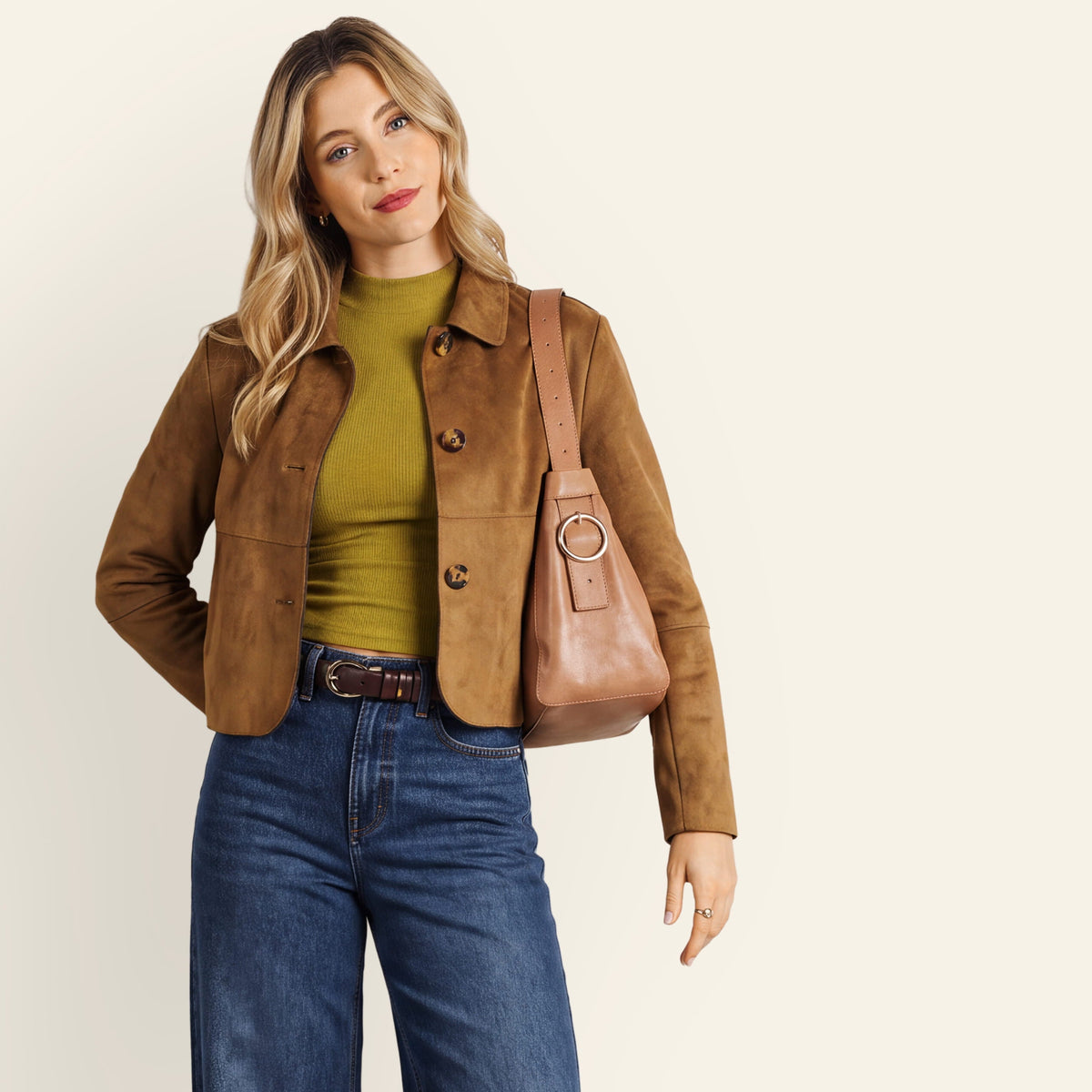 Render Shoulder Bag In Buffed Leather - Whiskey
