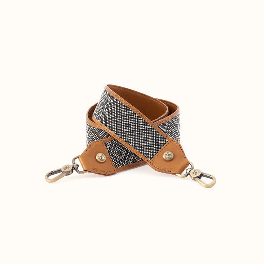 Beaded Guitar Strap in Polished Leather - Natural