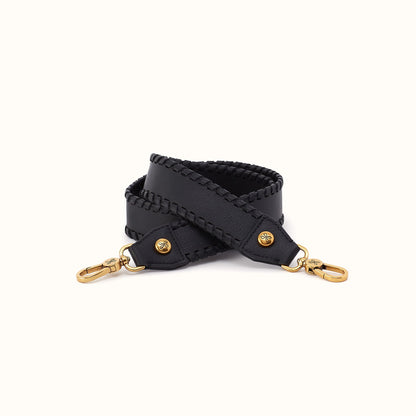 Whipstitch Guitar Strap In Pebbled Leather - Black