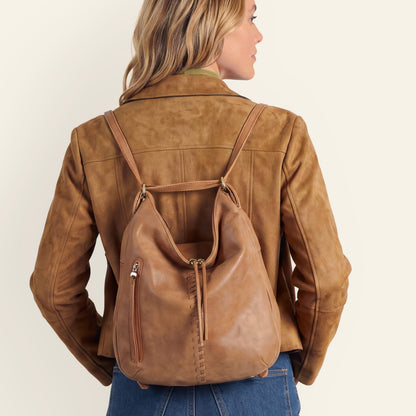 Merrin Convertible Backpack In Buffed Leather - Whiskey