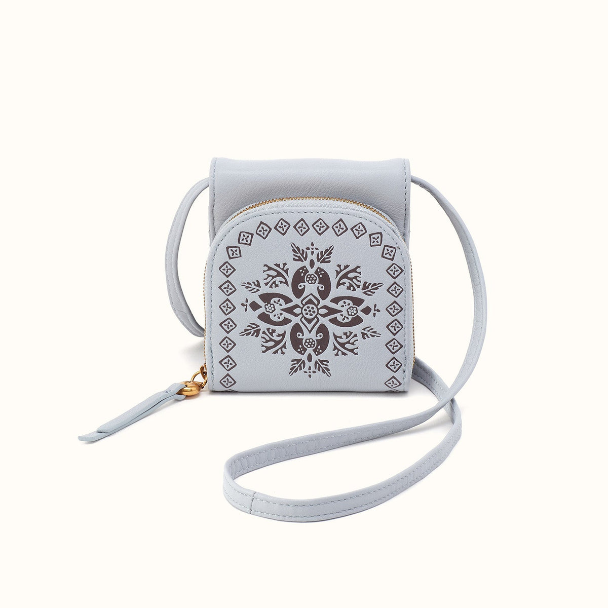 Fern Wallet Crossbody In Pebbled Leather - Blue Pearl