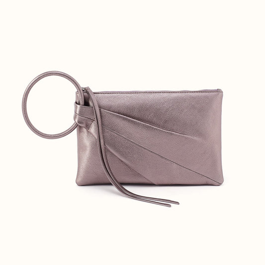 Sheila Soft Ring Clutch in Metallic Leather - Pewter Spur