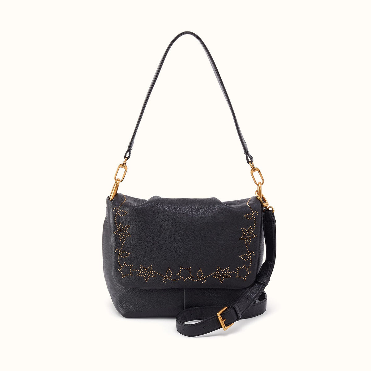 Harley Convertible Shoulder Bag in Pebbled Leather - Black With Studs