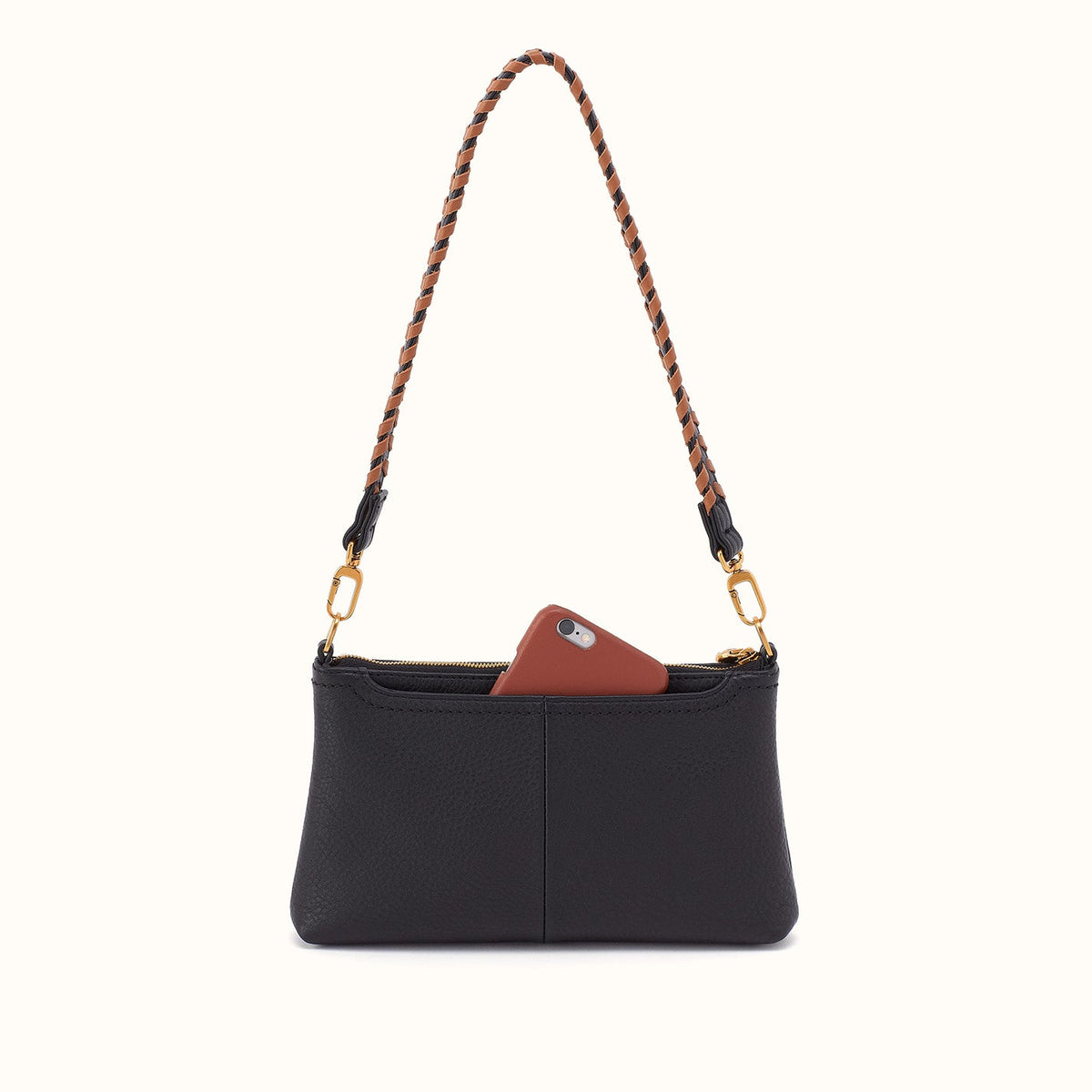 Darcy Crossbody in Pebbled Leather - Black and Tan
