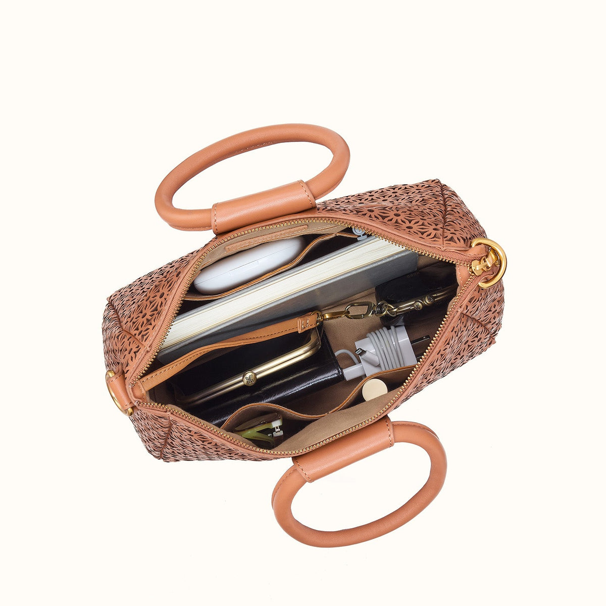 Sheila Medium Satchel in Sun-Perf Leather - Canyon Petal