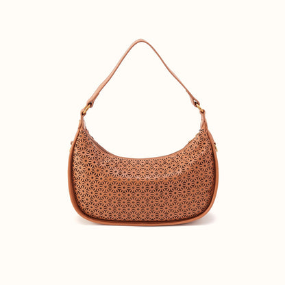 Mia Crescent Hobo in Sun-Perf Leather - Canyon Petal