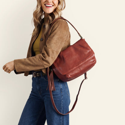 Harley Convertible Shoulder In Washed Leather - Kindling Brown