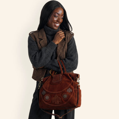 Sheila Large Satchel In Suede Leather - Chocolate
