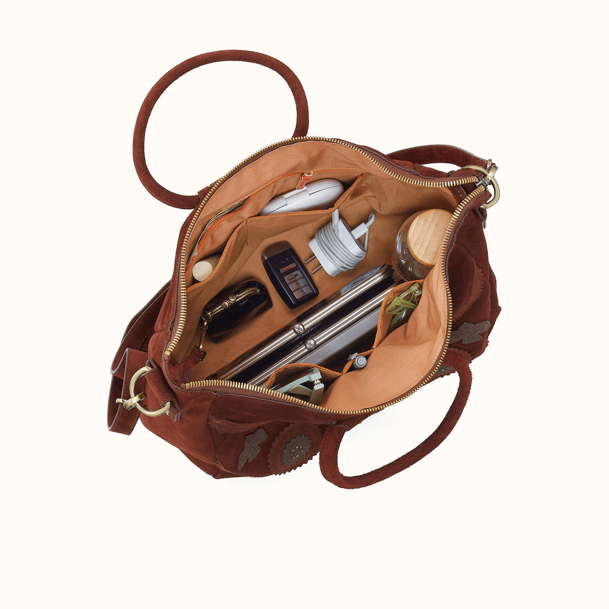 Sheila Large Satchel In Suede Leather - Chocolate