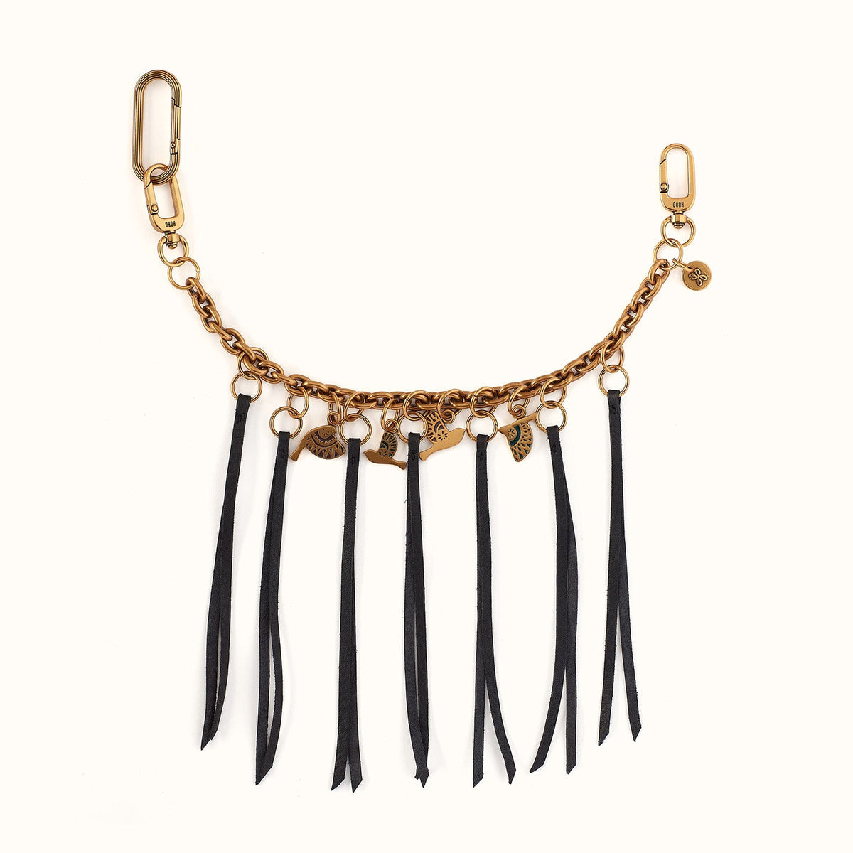 Dove Fringe Chain Swag In Pebbled Leather - Black