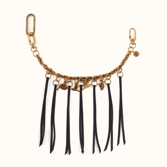 Dove Fringe Chain Swag In Pebbled Leather - Black