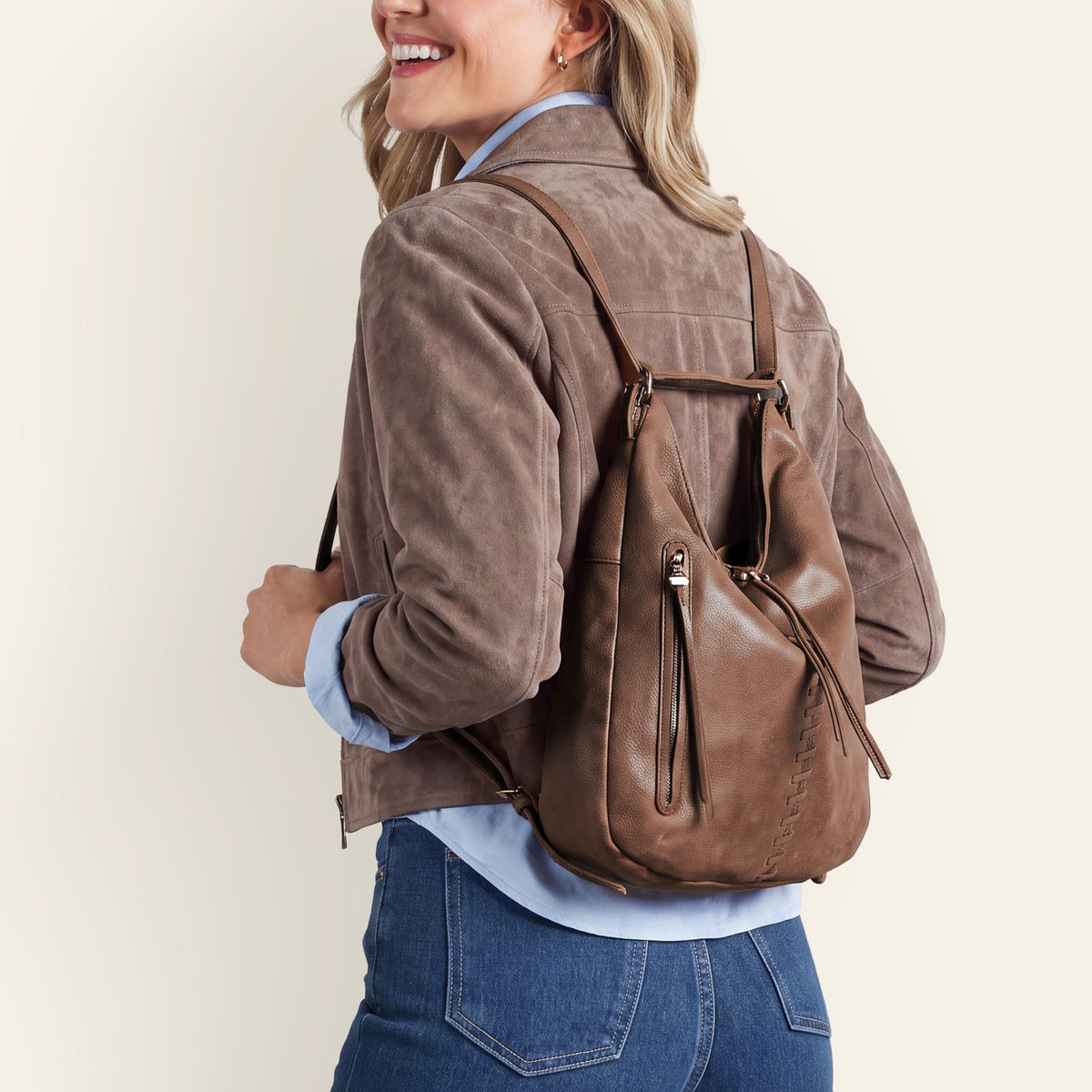 Merrin Convertible Backpack In Buffed Leather - Mocha