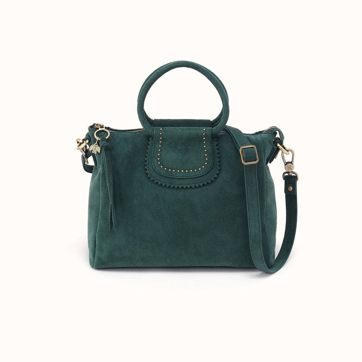 Sheila Medium Satchel In Suede Leather - Pine Needle