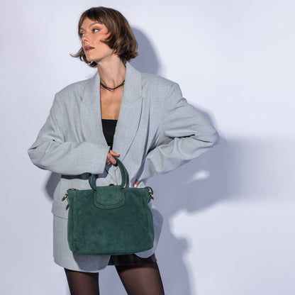Sheila Medium Satchel In Suede Leather - Pine Needle