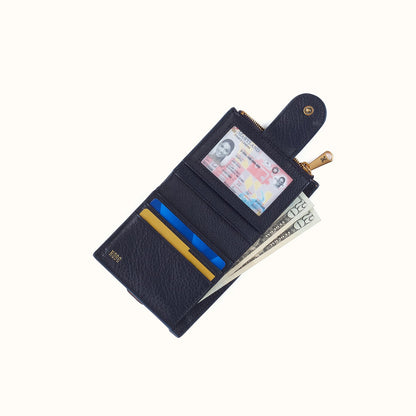 Dunn Mini Wallet In Pebbled Leather - Ink Navy