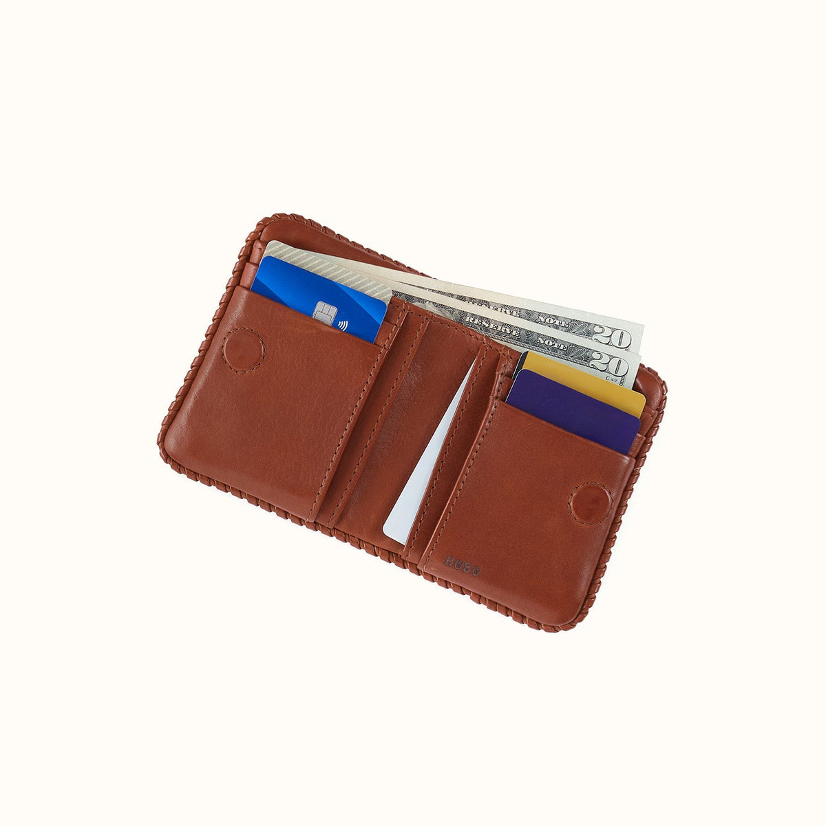 Lumen Mini Wallet In Washed Leather - Kindling Brown
