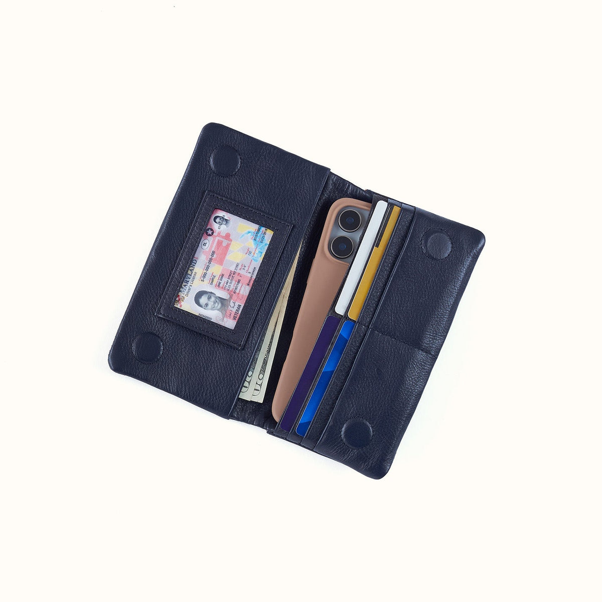 Lumen Continental Wallet In Pebbled Leather - Ink Navy