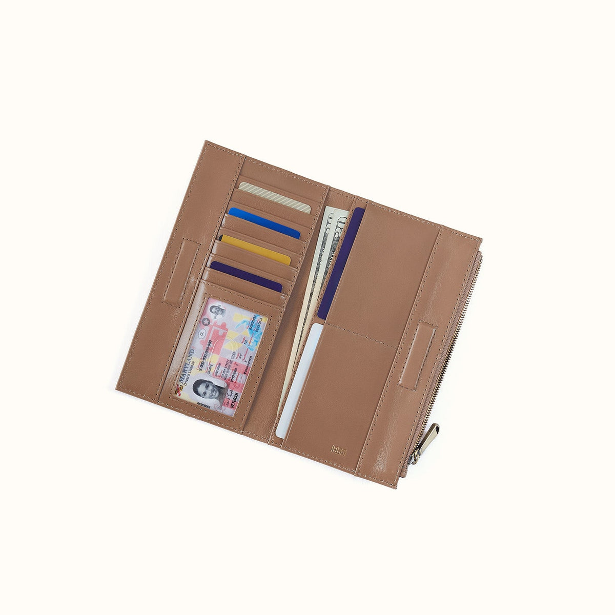 Jill Large Bifold Wallet In Polished Leather - Woodsmoke