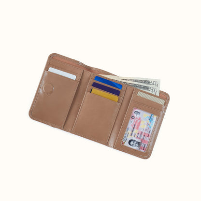 Jill Trifold Wallet In Polished Leather - Woodsmoke