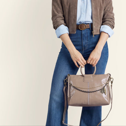 Sheila Medium Satchel In Polished Leather - Woodsmoke