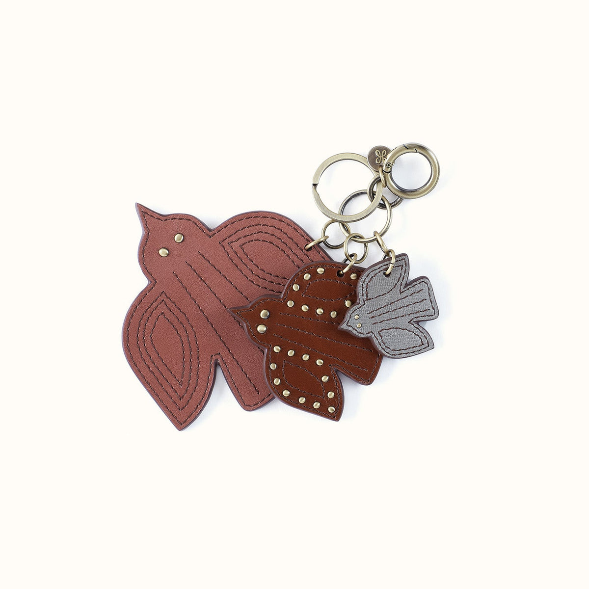 Triple Bird Key Fob In Polished Leather - Rosewood