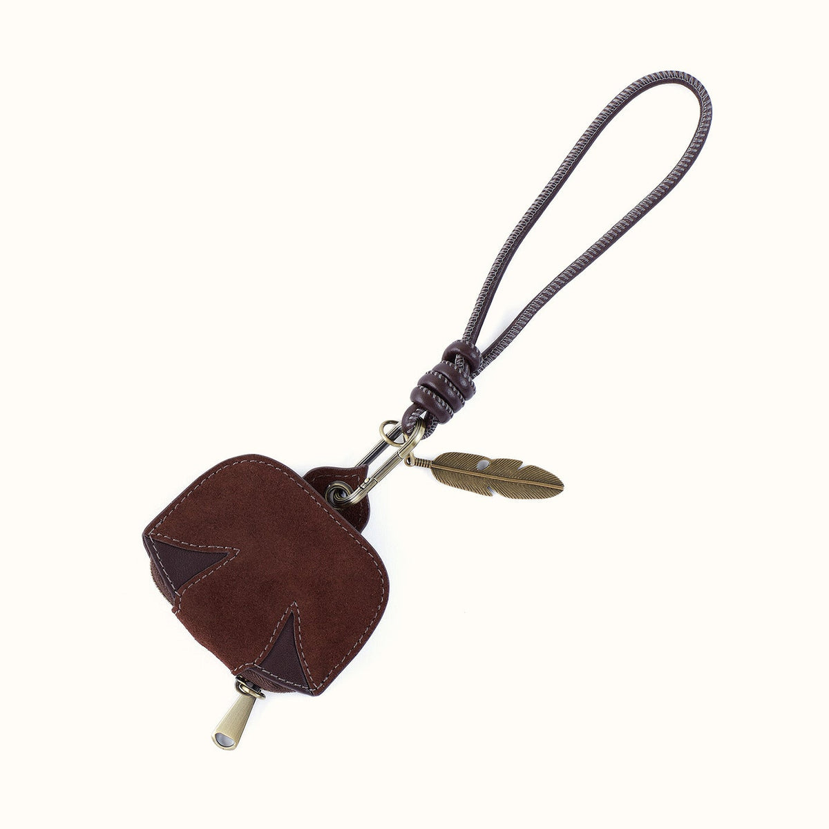 Bird Clip Pouch In Suede Leather - Chocolate
