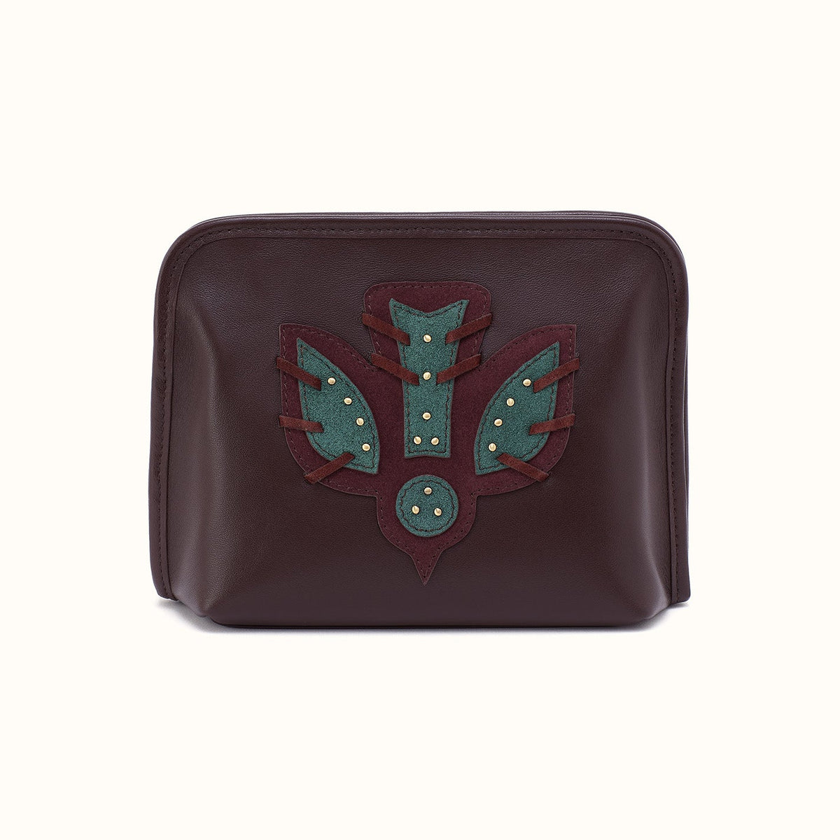 Beauty Cosmetic Pouch In Suede Leather - Dark Cherry