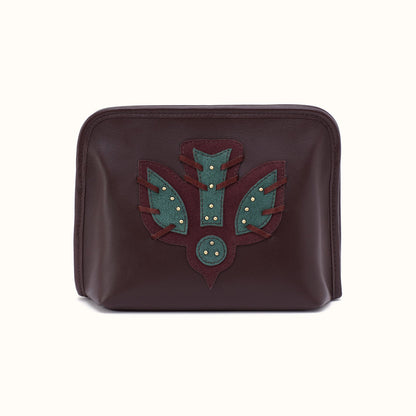 Beauty Cosmetic Pouch In Suede Leather - Dark Cherry