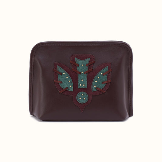 Beauty Cosmetic Pouch In Suede Leather - Dark Cherry