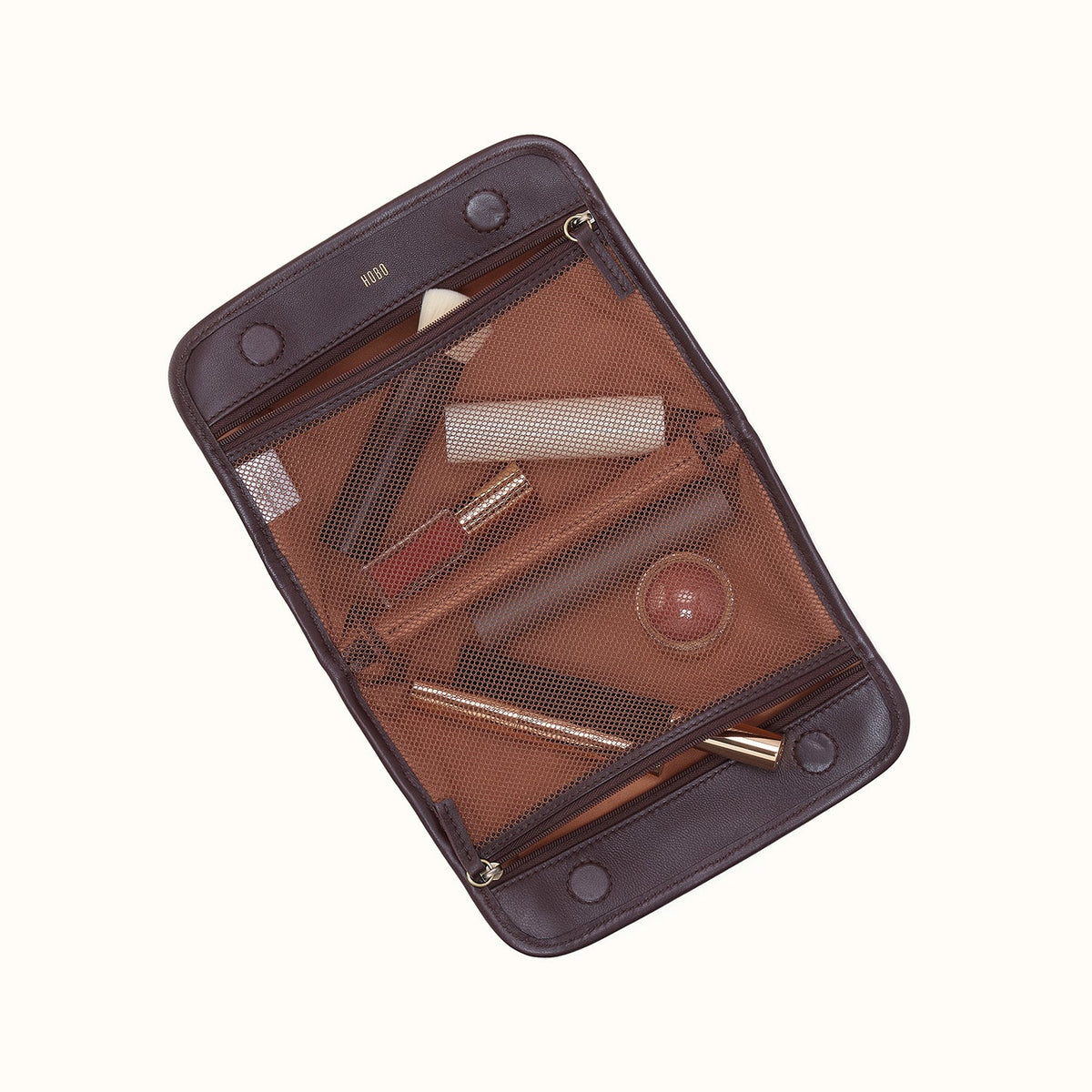 Beauty Cosmetic Pouch In Suede Leather - Dark Cherry