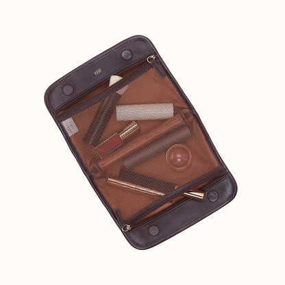Beauty Cosmetic Pouch In Suede Leather - Dark Cherry