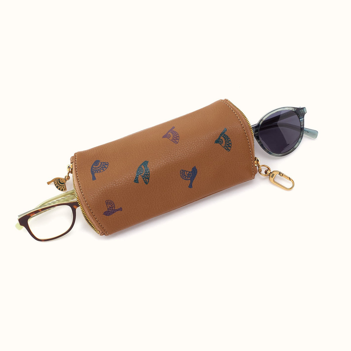Spark Double Eyeglass Case In Pebbled Leather - Timber Brown
