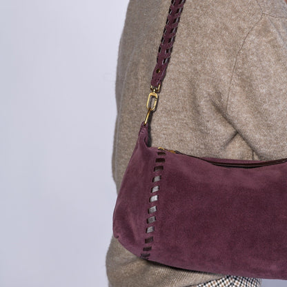 Darcy Shoulder In Suede Leather - Dark Cherry