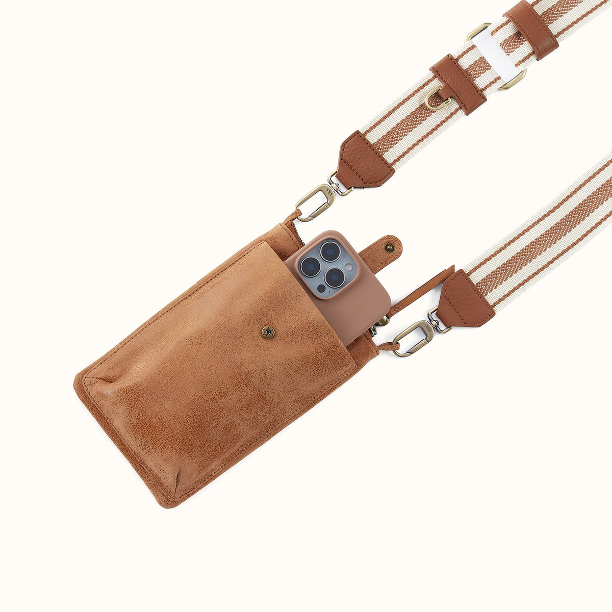 Cass Phone Crossbody In Buffed Leather - Whiskey