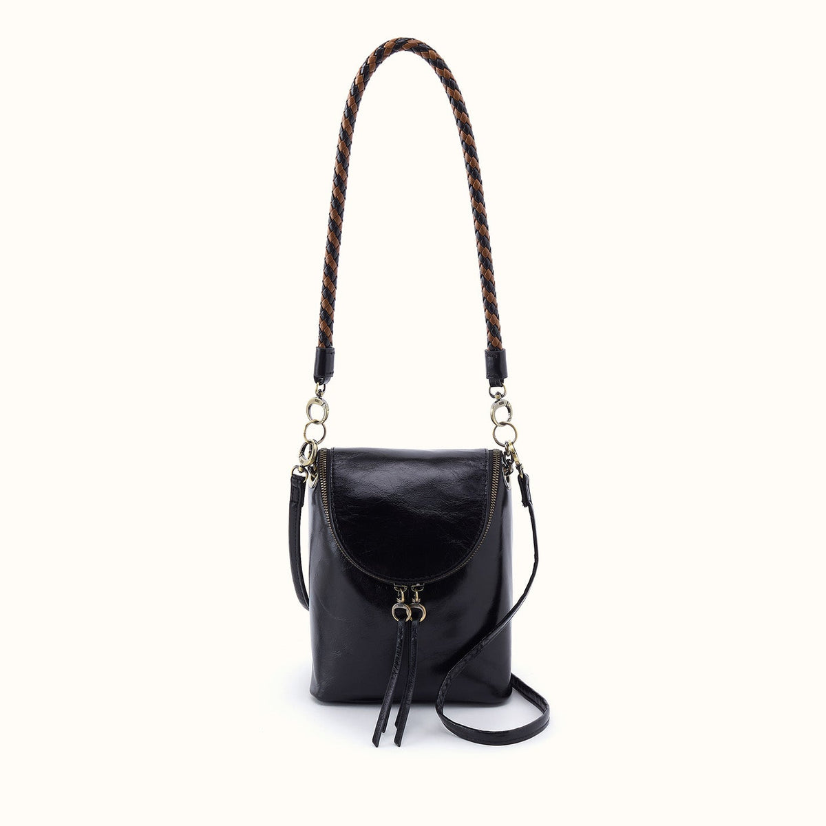 Fern Duo Crossbody In Polished Leather - Black
