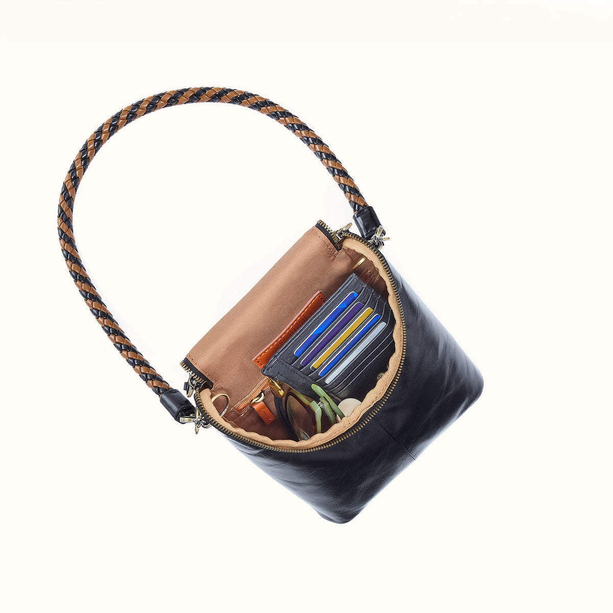 Fern Duo Crossbody In Polished Leather - Black