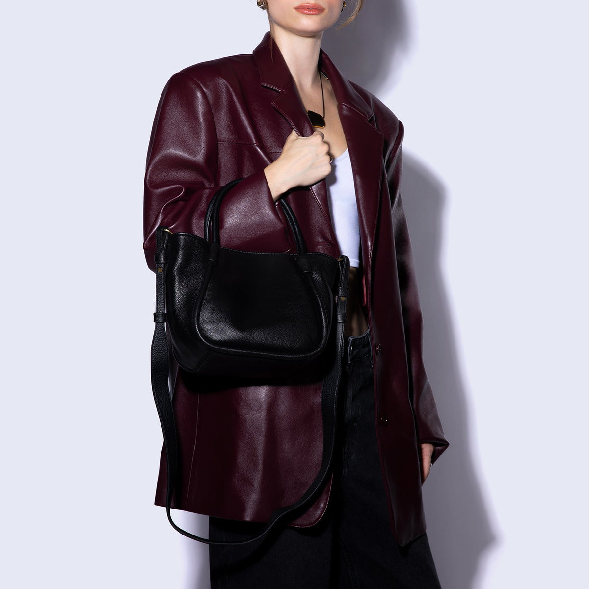 Margot Satchel In Pebbled Leather - Black