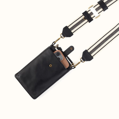 Cass Phone Crossbody In Pebbled Leather - Black
