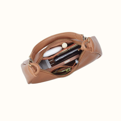 Cass Small Shoulder In Pebbled Leather - Brown Sugar
