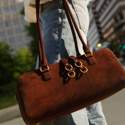 Sadie Satchel In Suede Leather - Chocolate