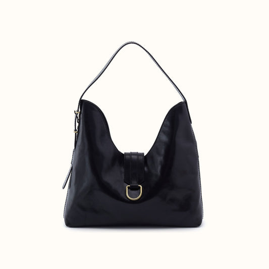Atlas Hobo Bag In Patina Leather - Black