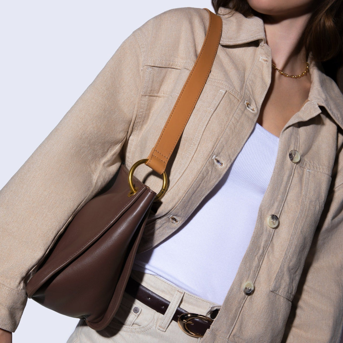 Rayna Shoulder Bag In Double-Faced Leather - Dark Earth