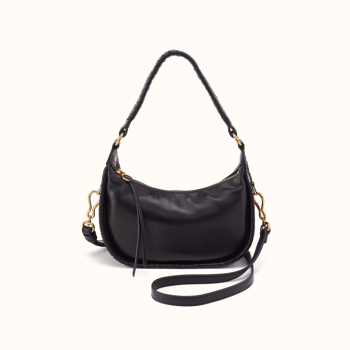 Mia Crescent Small Hobo In Smooth Leather - Black