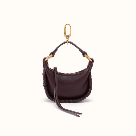 Mia Micro Charm In Suede Leather - Dark Cherry