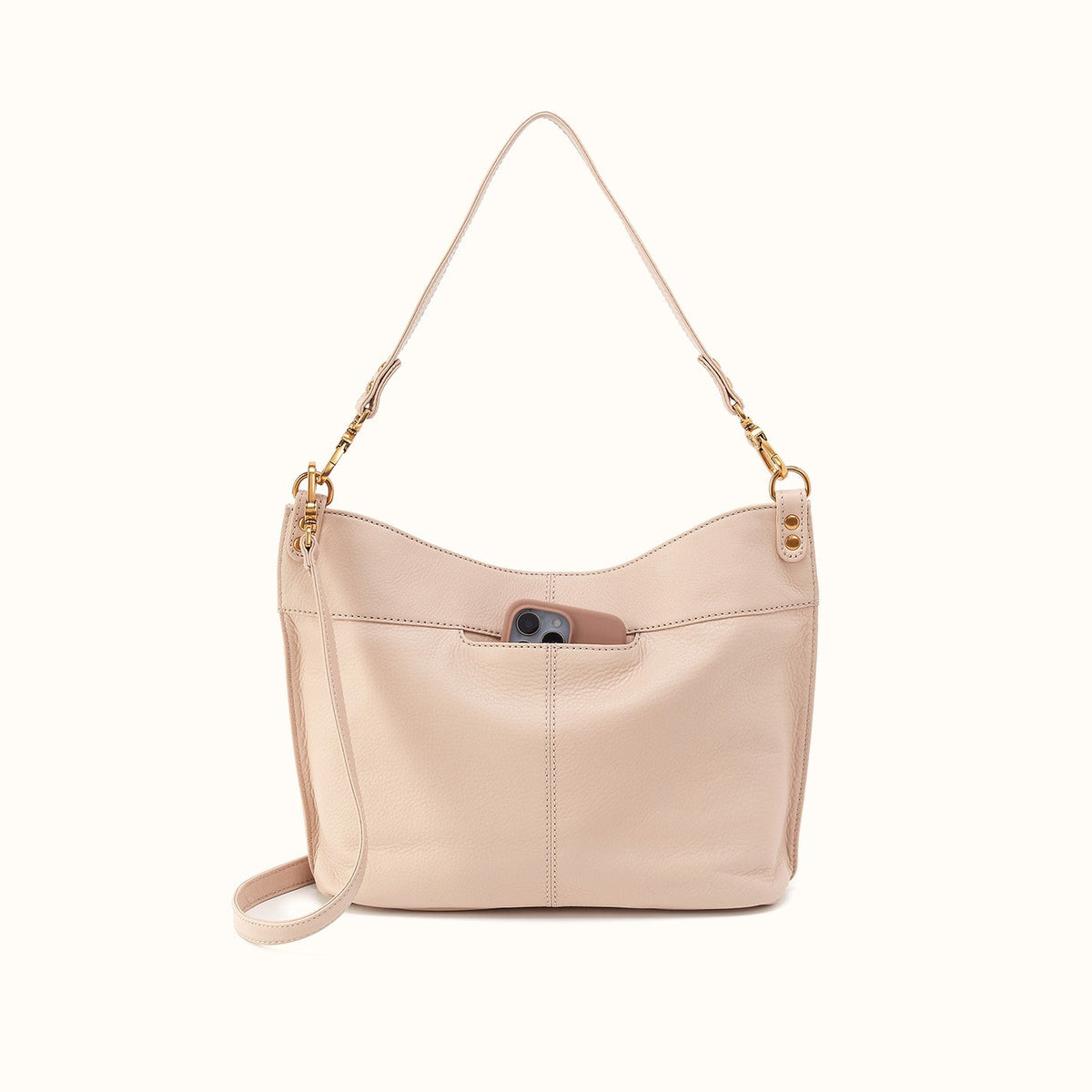 Pier Shoulder Bag In Pebbled Leather - Stonewash