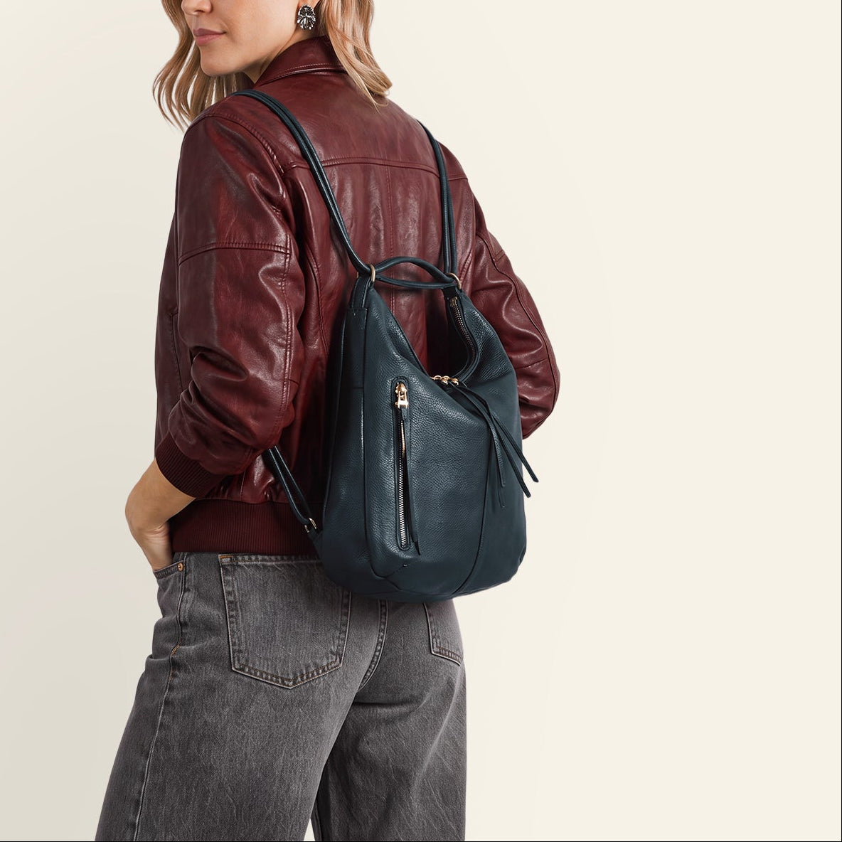 Merrin Convertible Backpack In Pebbled Leather - Black
