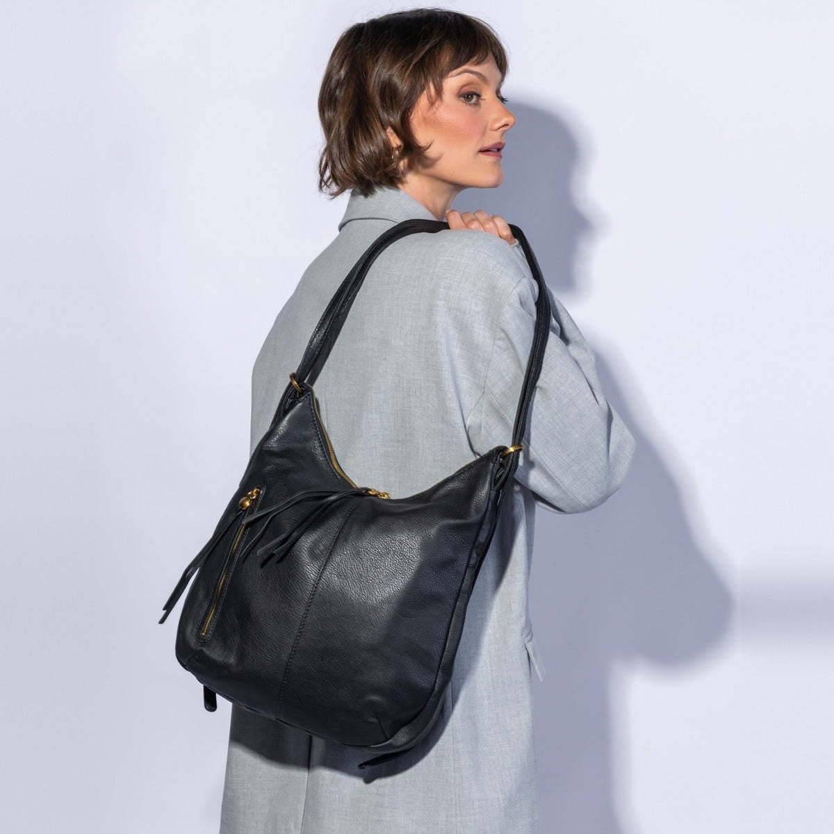 Merrin Convertible Backpack In Pebbled Leather - Black